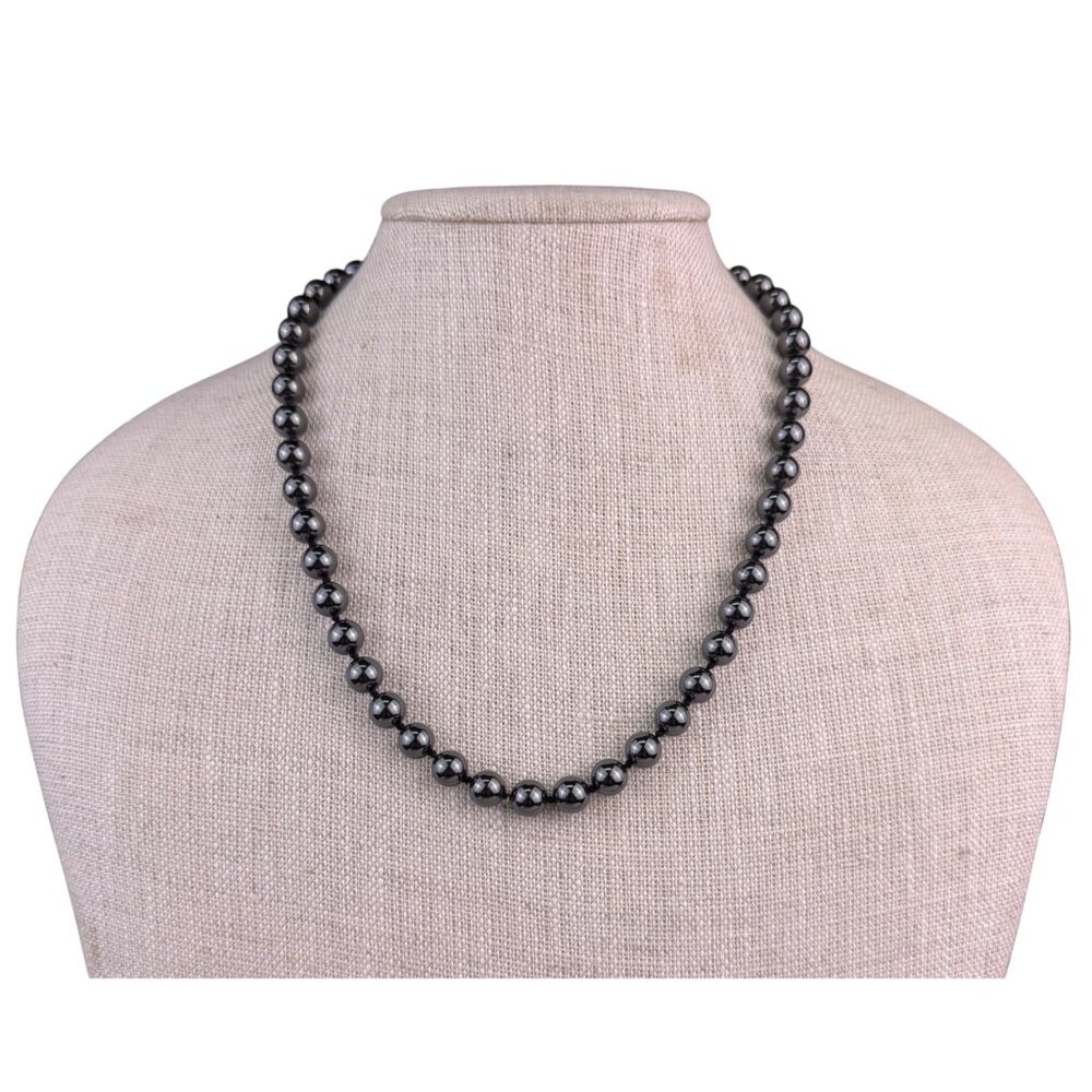 Handmade Womens Black Glass Beaded Necklace Silver-Tone Clasp Unique Jewelry